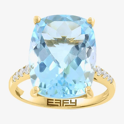 Effy Final Call Limited Quantities! Womens 1/5 CT. Genuine Blue Topaz 14K Gold Cushion Side Stone Cocktail Ring