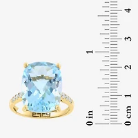 Effy Final Call Limited Quantities! Womens 1/5 CT. Genuine Blue Topaz 14K Gold Cushion Side Stone Cocktail Ring