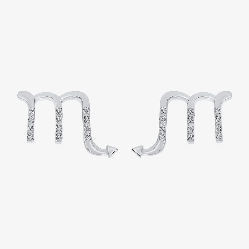 Limited Quantities! "Scorpio" 1/10 CT. T.W. Natural White Diamond Sterling Silver 12mm Round Stud Earrings