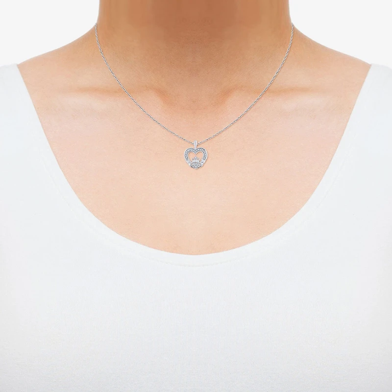 Limited Quantities! Womens 1/10 CT. T.W. Natural White Diamond Sterling Silver Claddagh 18 Inch Pendant Necklace