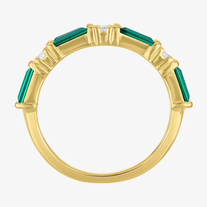 Womens Simulated Green Emerald 14K Gold Over Silver Band