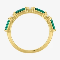 Womens Simulated Green Emerald 14K Gold Over Silver Band