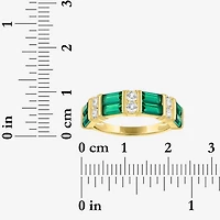 Womens Simulated Green Emerald 14K Gold Over Silver Band