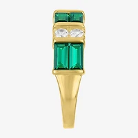 Womens Simulated Green Emerald 14K Gold Over Silver Band