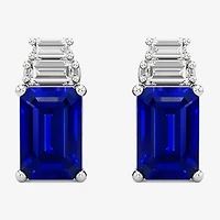 (F / Si2) 1/10 CT. T.W. Lab Grown Diamond and Created Gemstone Sterling Silver 9mm Stud Earrings