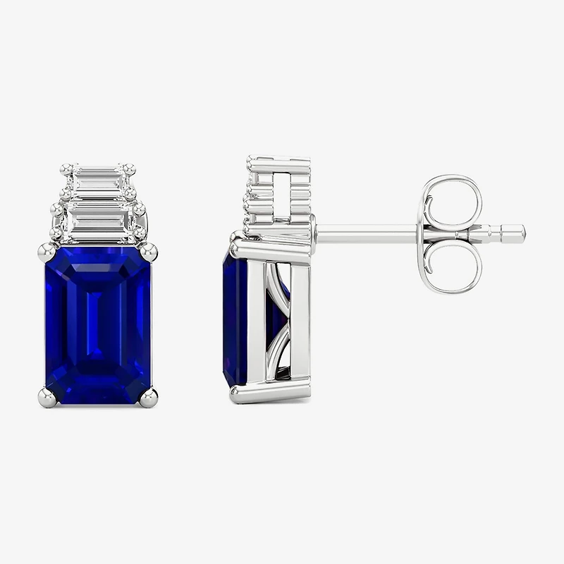 (F / Si2) 1/10 CT. T.W. Lab Grown Diamond and Created Gemstone Sterling Silver 9mm Stud Earrings