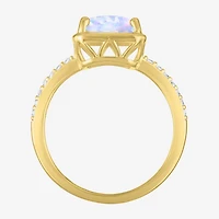 Womens Lab Created White Opal 14K Gold Over Silver Side Stone Cocktail Ring