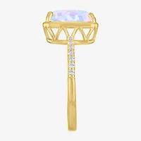 Womens Lab Created White Opal 14K Gold Over Silver Side Stone Cocktail Ring