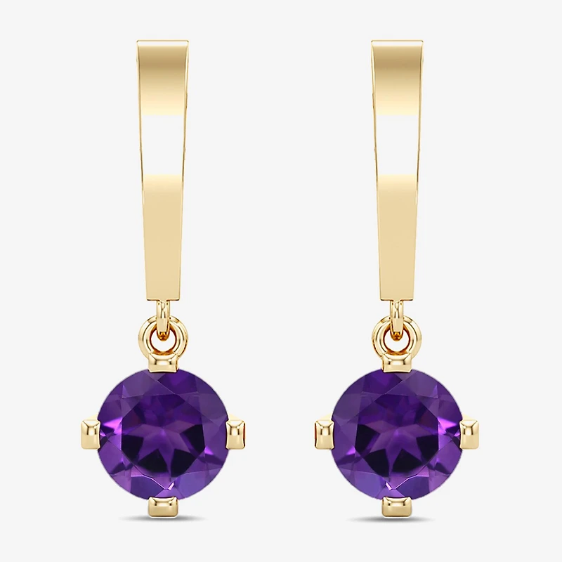 Lab Created or Genuine Gemstone 14K Gold Over Silver Sterling Round Drop Earrings