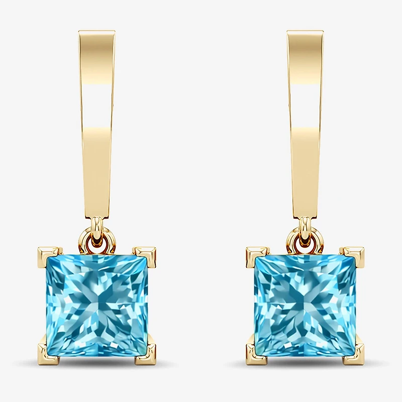 Womens Lab Created Gemstone 14K Gold Over Silver Square Drop Earrings
