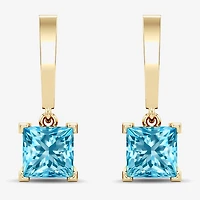 Womens Lab Created Gemstone 14K Gold Over Silver Square Drop Earrings
