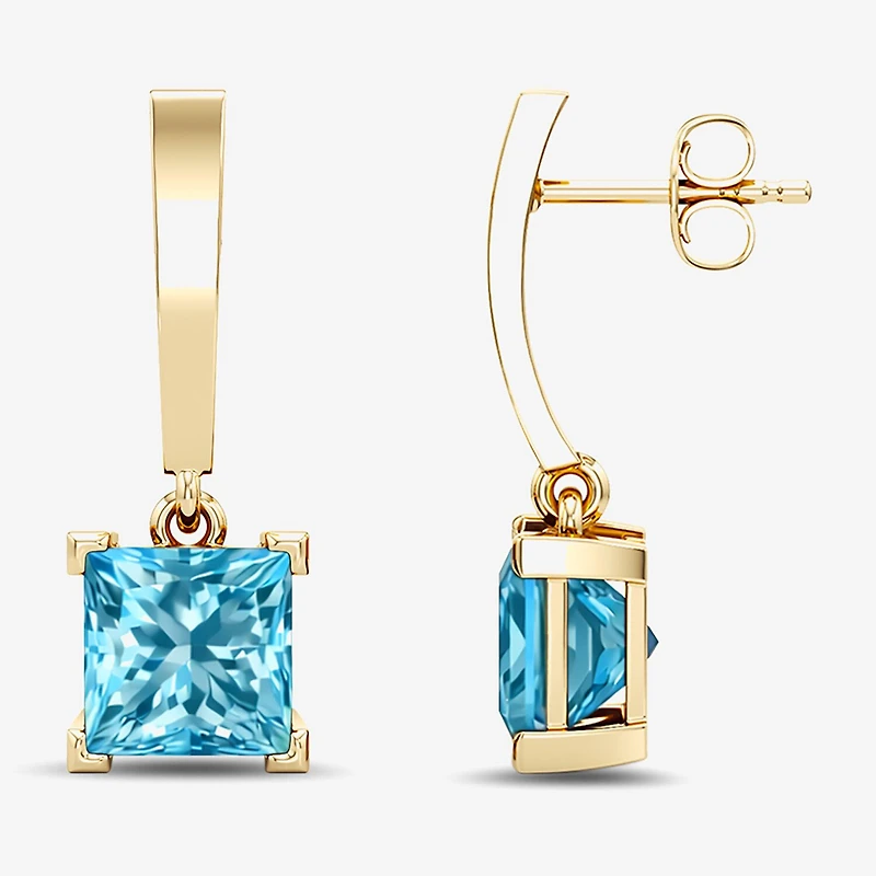 Womens Lab Created Gemstone 14K Gold Over Silver Square Drop Earrings