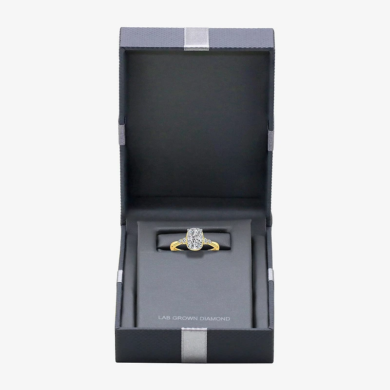 (I / Si2) Womens 2 1/7 Ct. T.W. Lab Grown White Diamond 10K Gold Cushion Engagement Ring