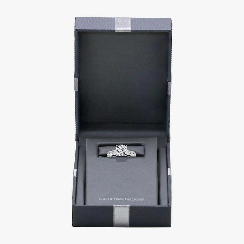 (I / Si2) Womens 2 1/4 CT. T.W. Lab Grown White Diamond 10K Gold Round Side Stone Engagement Ring