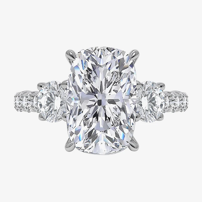 Signature By Modern Bride (I / Si2) Womens 6 3/8 Ct. T.W. Lab Grown White Diamond 14K Gold Cushion Side Stone Engagement Ring