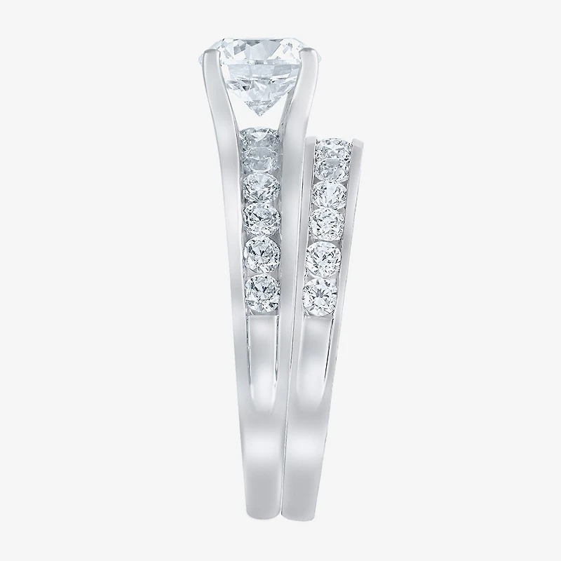 (G / Si2) Womens 2 CT. T.W. Lab Grown White Diamond 10K Gold Round Side Stone Bridal Set