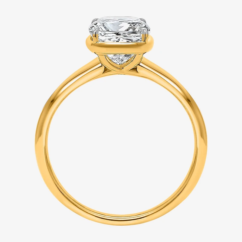 (I / Si2) Womens 3 CT. Lab Grown White Diamond 14K Gold Cushion Solitaire Engagement Ring