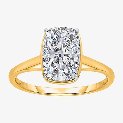 (I / Si2) Womens 3 CT. Lab Grown White Diamond 14K Gold Cushion Solitaire Engagement Ring