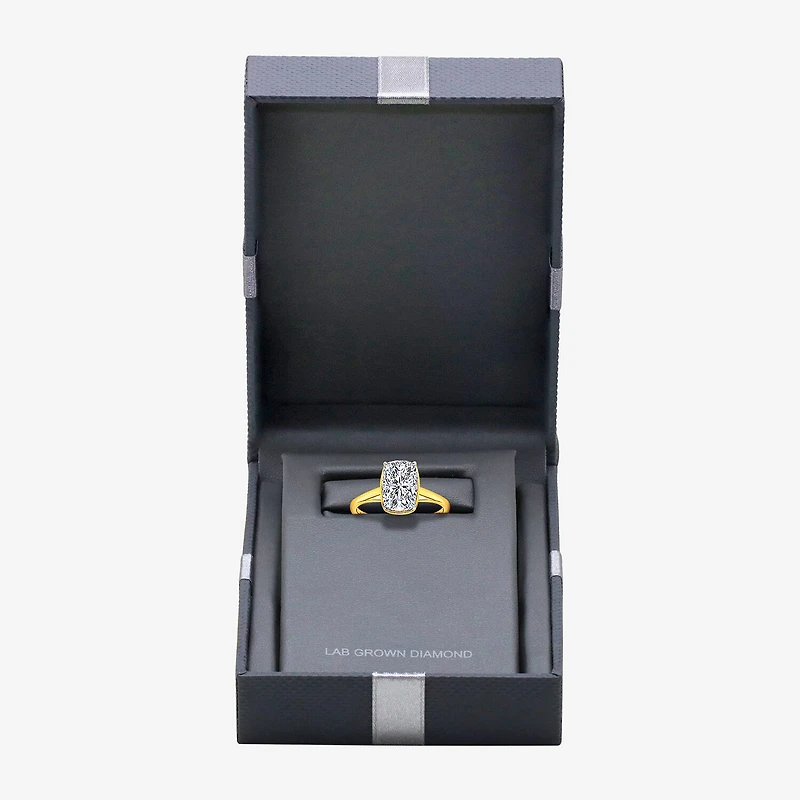 (I / Si2) Womens 3 CT. Lab Grown White Diamond 14K Gold Cushion Solitaire Engagement Ring