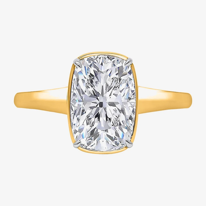 (I / Si2) Womens 3 CT. Lab Grown White Diamond 14K Gold Cushion Solitaire Engagement Ring