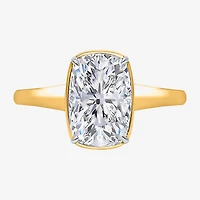 (I / Si2) Womens 3 CT. Lab Grown White Diamond 14K Gold Cushion Solitaire Engagement Ring