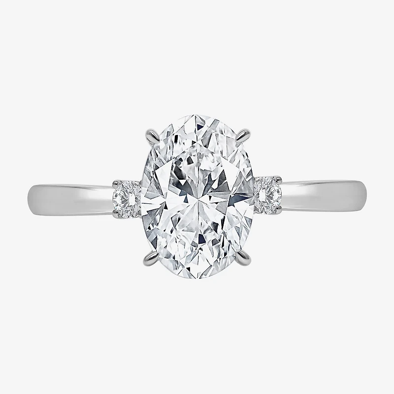 (I / Si2) Womens 2 1/10 CT. T.W. Lab Grown White Diamond 10K Gold Round 3-Stone Engagement Ring