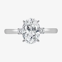 (I / Si2) Womens 2 1/10 CT. T.W. Lab Grown White Diamond 10K Gold Round 3-Stone Engagement Ring