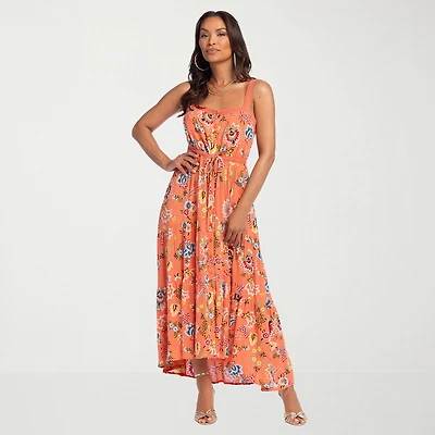 JS Jessica Simpson Womens Square Neck Sleeveless Partially Lined Maxi Dress