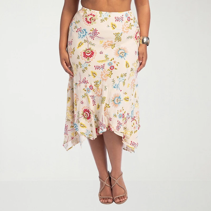 JS Jessica Simpson Womens Plus High Rise Midi A-Line Skirt