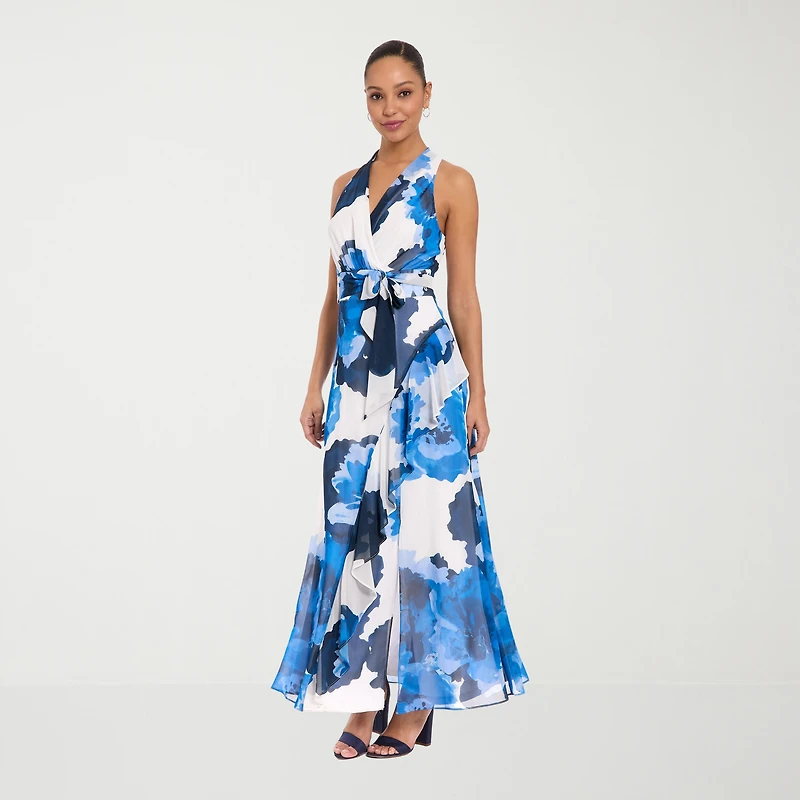 London Style Womens V Neck Sleeveless Maxi Dress