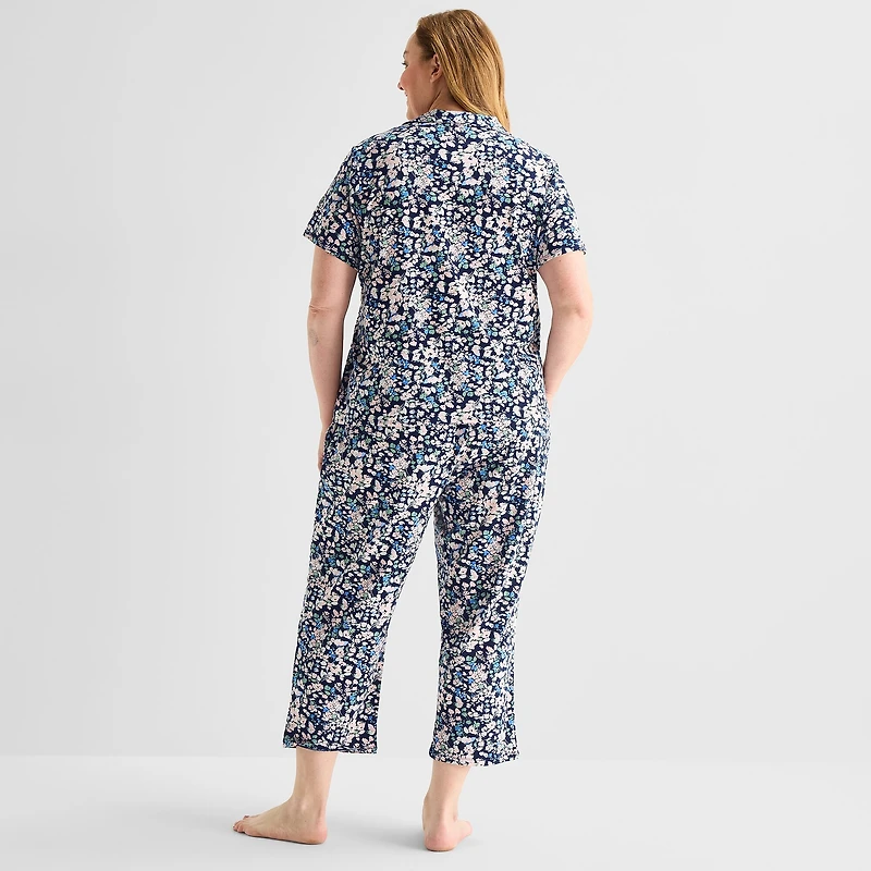 Liz Claiborne Womens Short Sleeve 2-pc. Plus Pajama Set