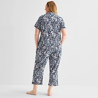 Liz Claiborne Womens Short Sleeve 2-pc. Plus Pajama Set