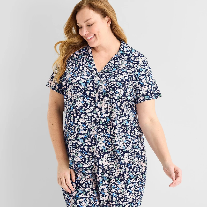Liz Claiborne Womens Short Sleeve 2-pc. Plus Pajama Set