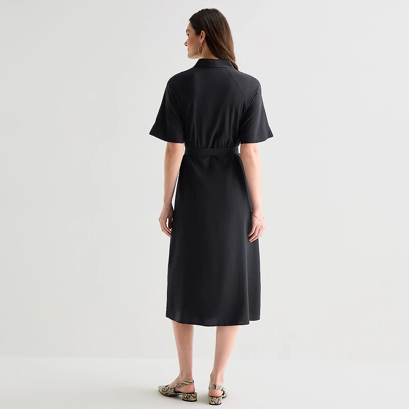 Worthington Womens Short Sleeve Tie Belt Shirt Dress