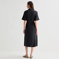 Worthington Womens Short Sleeve Tie Belt Shirt Dress