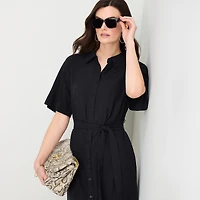 Worthington Womens Short Sleeve Tie Belt Shirt Dress