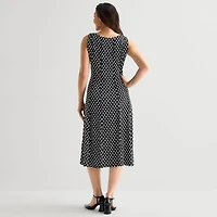 Perceptions Womens Midi Round Neck Sleeveless Polka Dot Fit + Flare Dress