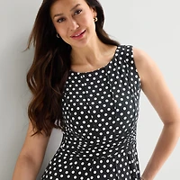 Perceptions Womens Midi Round Neck Sleeveless Polka Dot Fit + Flare Dress