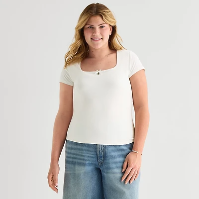 Forever 21 Womens Juniors Plus Square Neck Short Sleeve Regular Fit Graphic T-Shirt