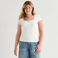 Forever 21 Womens Juniors Plus Square Neck Short Sleeve Regular Fit Graphic T-Shirt