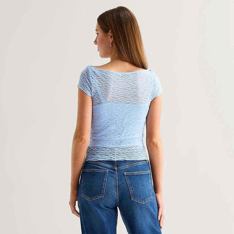 Arizona Womens Juniors Boat Neck Short Sleeve T-Shirt
