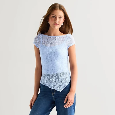 Arizona Womens Juniors Boat Neck Short Sleeve T-Shirt