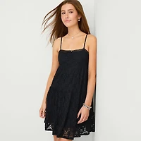 Arizona Womens Juniors Round Neck Sleeveless Babydoll Dress