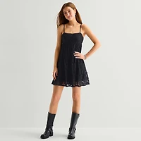 Arizona Womens Juniors Round Neck Sleeveless Babydoll Dress