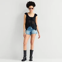 Arizona Womens Juniors Crew Neck Short Sleeve Peasant Top