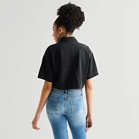 Arizona Womens Juniors Short Sleeve Regular Fit Button-Down Shirt