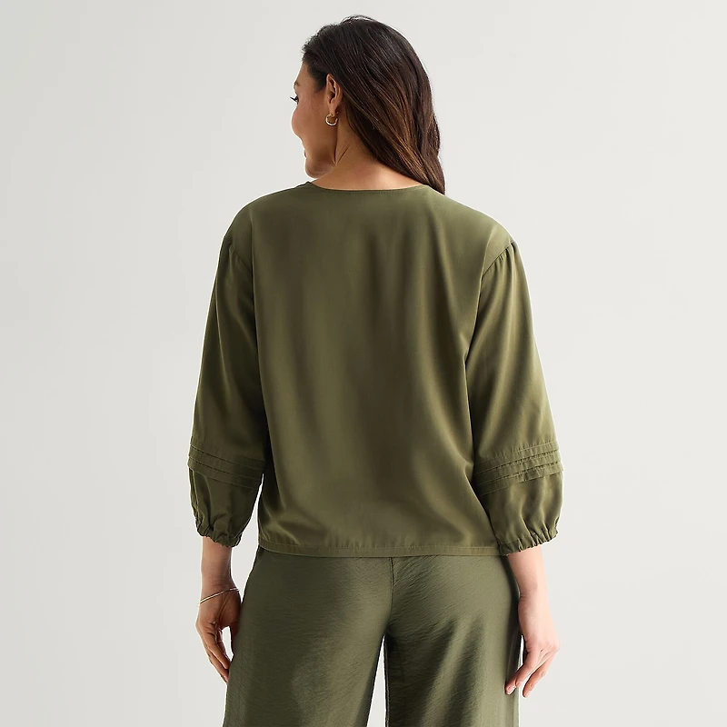 Liz Claiborne Womens Split Crew Neck 3/4 Sleeve Blouse