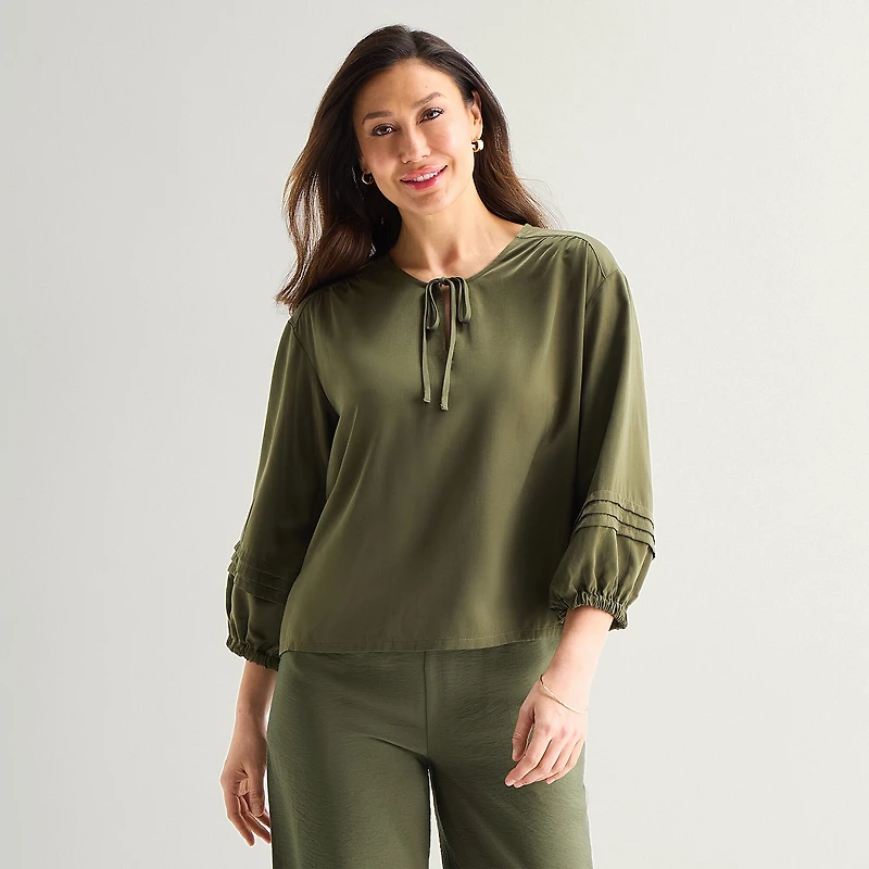 Liz Claiborne Womens Split Crew Neck 3/4 Sleeve Blouse