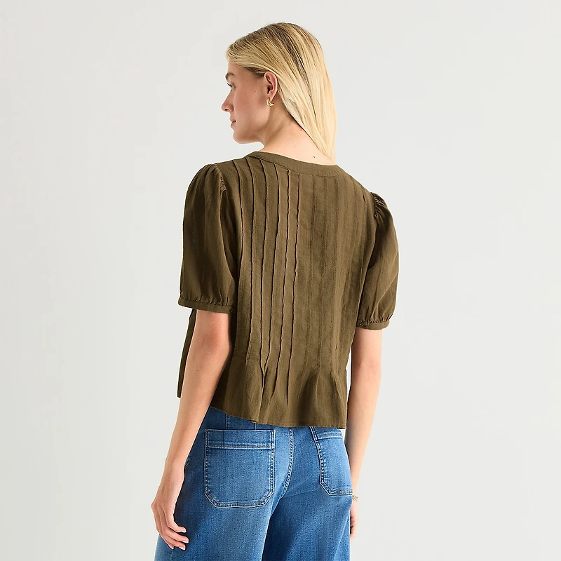 a.n.a Womens Y Neck Short Sleeve Blouse