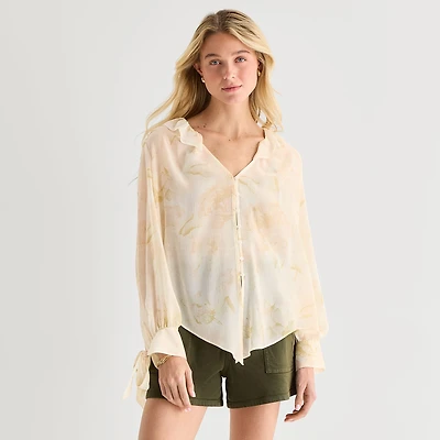 a.n.a Womens V Neck Long Sleeve Blouse
